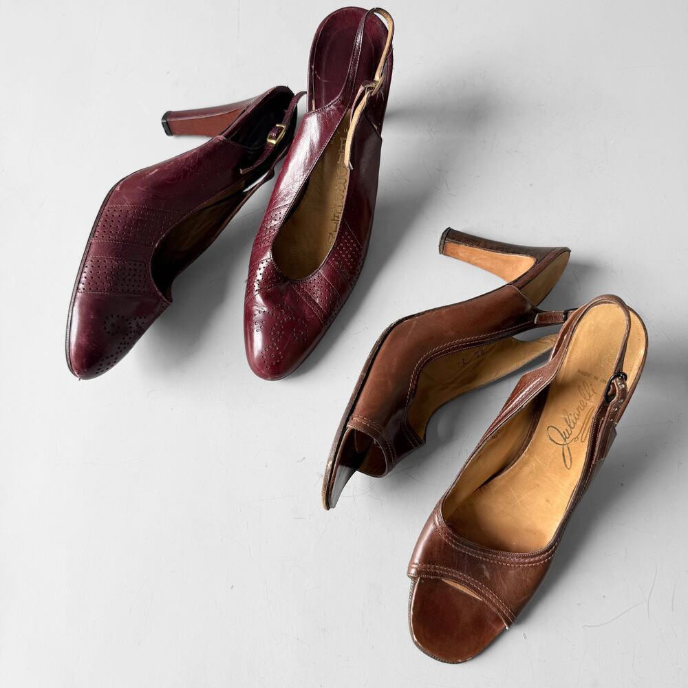 Lot of 2 VTG 70s LADY Heels Leather Made in Italy Spain 8.5N Slingback Florsheim